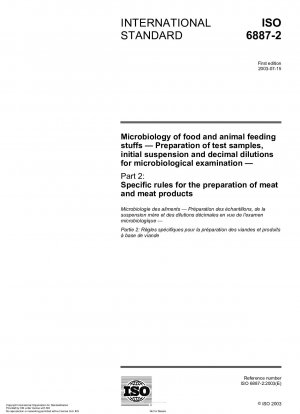 Microbiology of food and animal feeding stuffs - Preparation of test samples, initial suspension and decimal dilutions for microbiological examination - Part 2: Specific rules for the preparation of meat and meat products