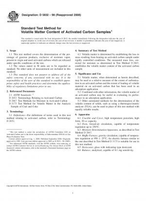 Standard Test Method for  Volatile Matter Content of Activated Carbon Samples