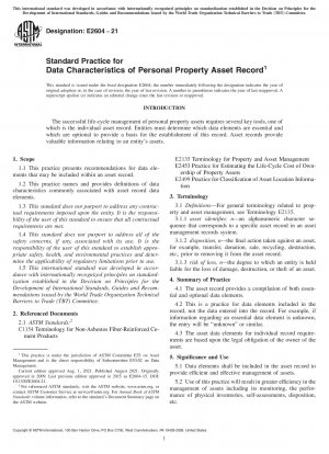 Standard Practice for Data Characteristics of Personal Property Asset Record