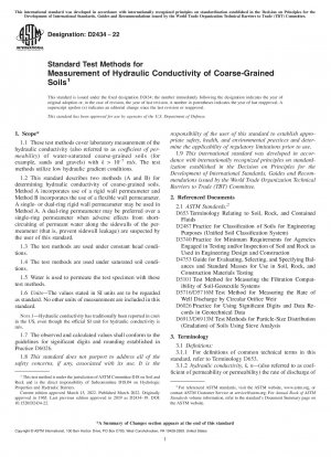 Standard Test Methods for Measurement of Hydraulic Conductivity of Coarse-Grained Soils