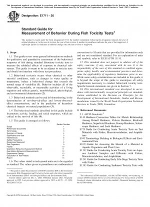 Standard Guide for Measurement of Behavior During Fish Toxicity Tests