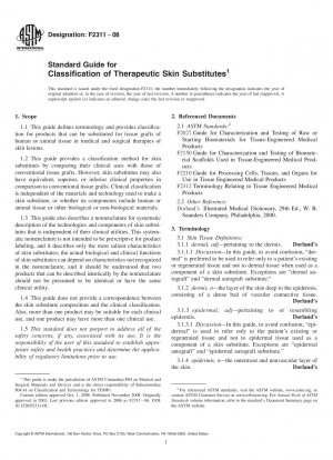 Standard Guide for Classification of Therapeutic Skin Substitutes