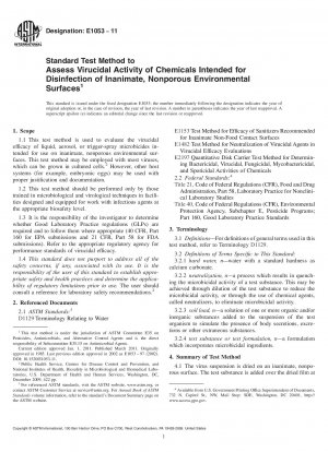 Standard Test Method to Assess Virucidal Activity of Chemicals Intended for Disinfection of Inanimate, Nonporous Environmental Surfaces