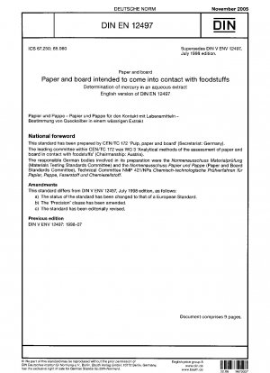 Paper and board - Paper and board intended to come into contact with foodstuffs - Determination of mercury in an aqueous extract; German version EN 12497:2005