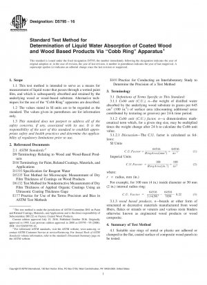 Standard Test Method for Determination of Liquid Water Absorption of Coated Wood and  Wood Based Products Via &x201c;Cobb Ring&x201d;  Apparatus
