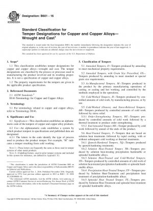 Standard Classification for Temper Designations for Copper and Copper Alloys&x2014;Wrought   and Cast