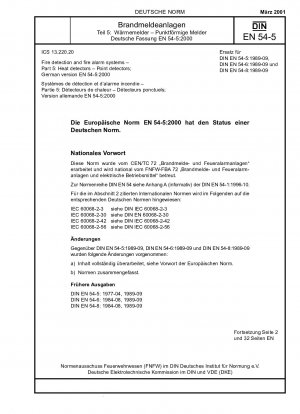 Fire detection and fire alarm systems - Part 5: Heat detectors; Point detectors; German version EN 54-5:2000