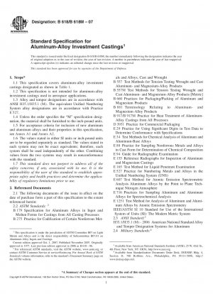 Standard Specification for Aluminum-Alloy Investment Castings