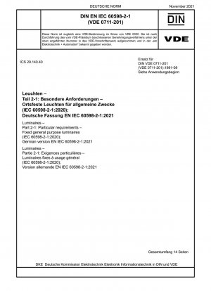 Luminaires - Part 2-1: Particular requirements - Fixed general purpose luminaires (IEC 60598-2-1:2020); German version EN IEC 60598-2-1:2021