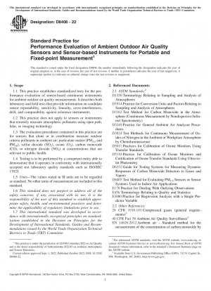 Standard Practice for Performance Evaluation of Ambient Outdoor Air Quality Sensors and Sensor-based Instruments for Portable and Fixed-point Measurement