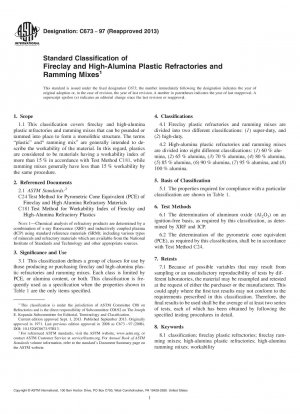 Standard Classification of Fireclay and High-Alumina Plastic Refractories and Ramming Mixes