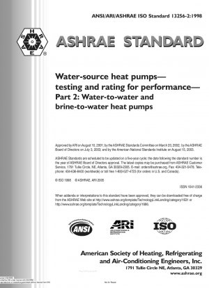 Water-Source Heat Pumps - Testing and Rating for Performance: Part 2 - Water-to-Water and Brine-to-Water Heat Pumps