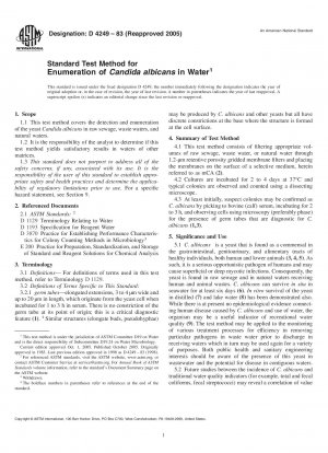 Standard Test Method for Enumeration of <I>Candida albicans</I> in Water 