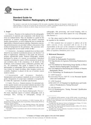 Standard Guide for Thermal Neutron Radiography of Materials