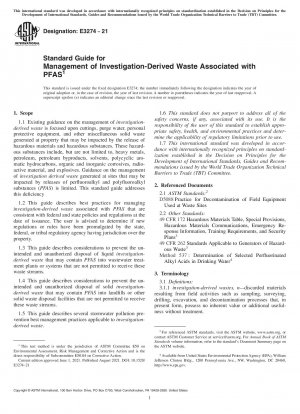 Standard Guide for Management of Investigation-Derived Waste Associated with PFAS