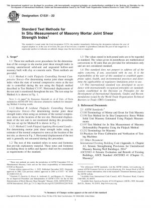 Standard Test Methods for In Situ Measurement of Masonry Mortar Joint Shear Strength Index
