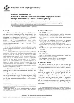 Standard Test Method for Analysis of Nitroaromatic and Nitramine Explosive in Soil by High Performance Liquid Chromatography
