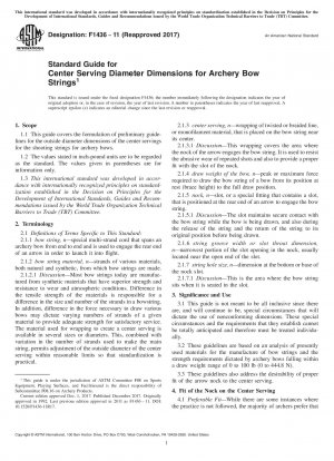 Standard Guide for Center Serving Diameter Dimensions for Archery Bow Strings