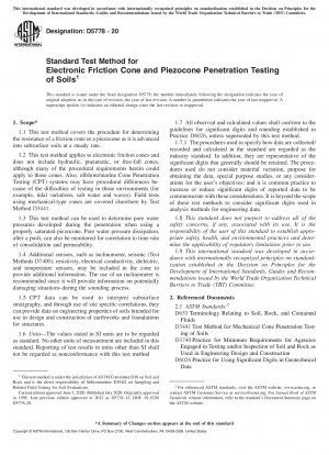 Standard Test Method for Electronic Friction Cone and Piezocone Penetration Testing of Soils