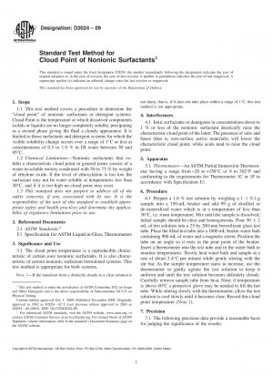 Standard Test Method for Cloud Point of Nonionic Surfactants