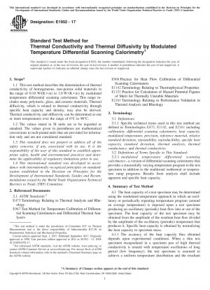 Standard Test Method for  Thermal Conductivity and Thermal Diffusivity by Modulated Temperature  Differential Scanning Calorimetry