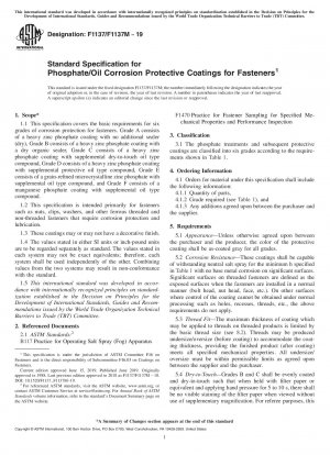 Standard Specification for Phosphate/Oil Corrosion Protective Coatings for Fasteners