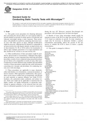 Standard Guide for Conducting Static Toxicity Tests with Microalgae