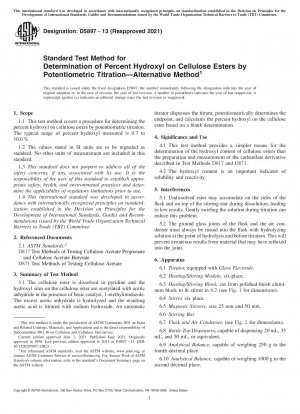 Standard Test Method for Determination of Percent Hydroxyl on Cellulose Esters by Potentiometric Titration—Alternative Method