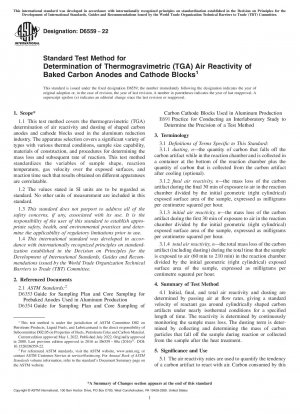 Standard Test Method for Determination of Thermogravimetric (TGA) Air Reactivity of Baked Carbon Anodes and Cathode Blocks