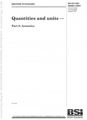 Quantities and units - Part 8: Acoustics (ISO 80000-8:2007)