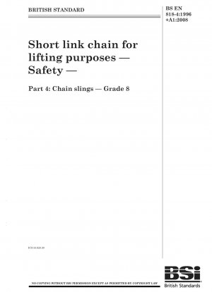Short link chain for lifting purposes - Safety -Part 4: Chain slings - Grade 8
