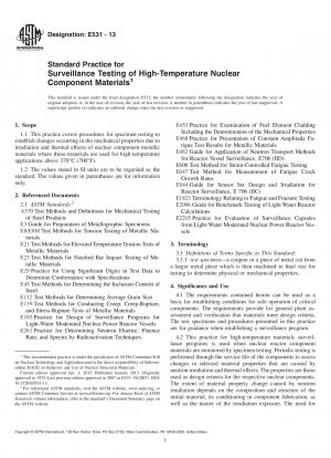 Standard Practice for  Surveillance Testing of High-Temperature Nuclear Component  Materials