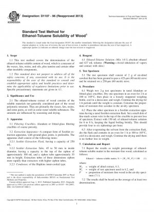 Standard Test Method for  Ethanol-Toluene Solubility of Wood