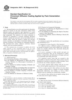 Standard Specification for  Chromium Diffusion Coating Applied by Pack Cementation Process