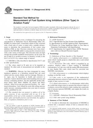 Standard Test Method for  Measurement of Fuel System Icing Inhibitors (Ether Type) in   Aviation Fuels