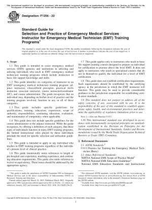 Standard Guide for Selection and Practice of Emergency Medical Services Instructor for Emergency Medical Technician (EMT) Training Programs