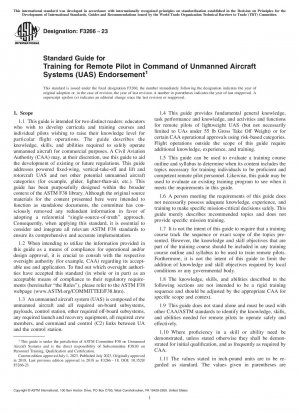Standard Guide for Training for Remote Pilot in Command of Unmanned Aircraft Systems (UAS) Endorsement