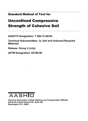 Standard Method of Test for Unconfined Compressive Strength of Cohesive Soil