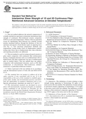 Standard Test Method for Interlaminar Shear Strength of 1-D and 2-D Continuous Fiber-Reinforced Advanced Ceramics at Elevated Temperatures