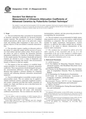 Standard Test Method for Measurement of Ultrasonic Attenuation Coefficients of Advanced Ceramics by Pulse-Echo Contact Technique