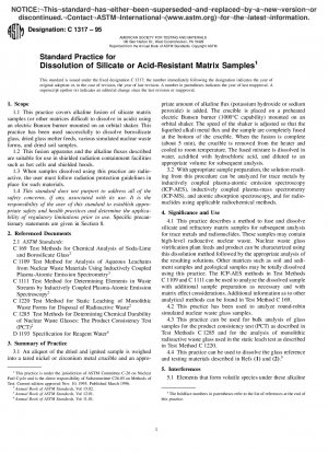 Standard Practice for Dissolution of Silicate or Acid-Resistant Matrix Samples