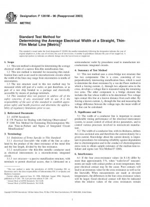 Standard Test Method for Determining the Average Electrical Width of a Straight, Thin-Film Metal Line [Metric] 