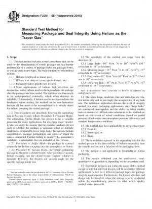 Standard Test Method for  Measuring Package and Seal Integrity Using Helium as the Tracer   Gas