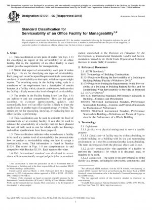 Standard Classification for Serviceability of an Office Facility for Manageability