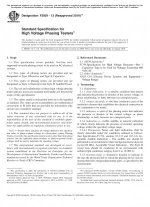 Standard Specification for High Voltage Phasing Testers