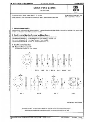 Tabular layouts of article characteristics for flanges