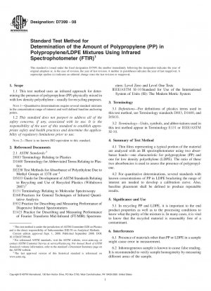 Standard Test Method for Determination of the Amount of Polypropylene (PP) in Polypropylene/LDPE Mixtures Using Infrared Spectrophotometer (FTIR)