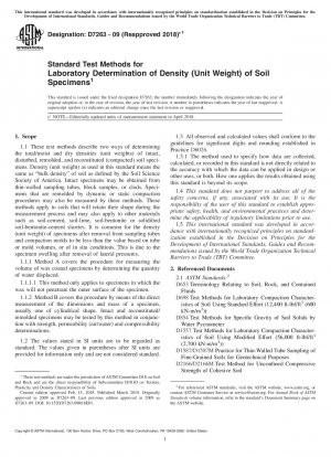 Standard Test Methods for Laboratory Determination of Density (Unit Weight) of Soil Specimens