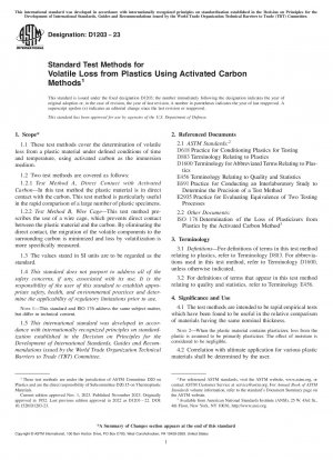 Standard Test Methods for Volatile Loss from Plastics Using Activated Carbon Methods