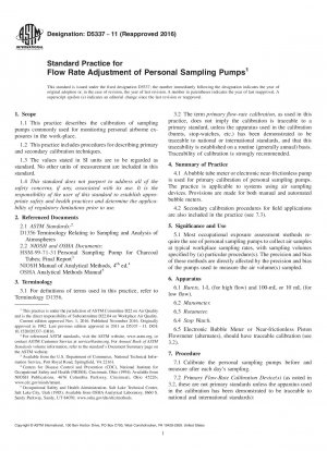 Standard Practice for  Flow Rate Adjustment of Personal Sampling Pumps